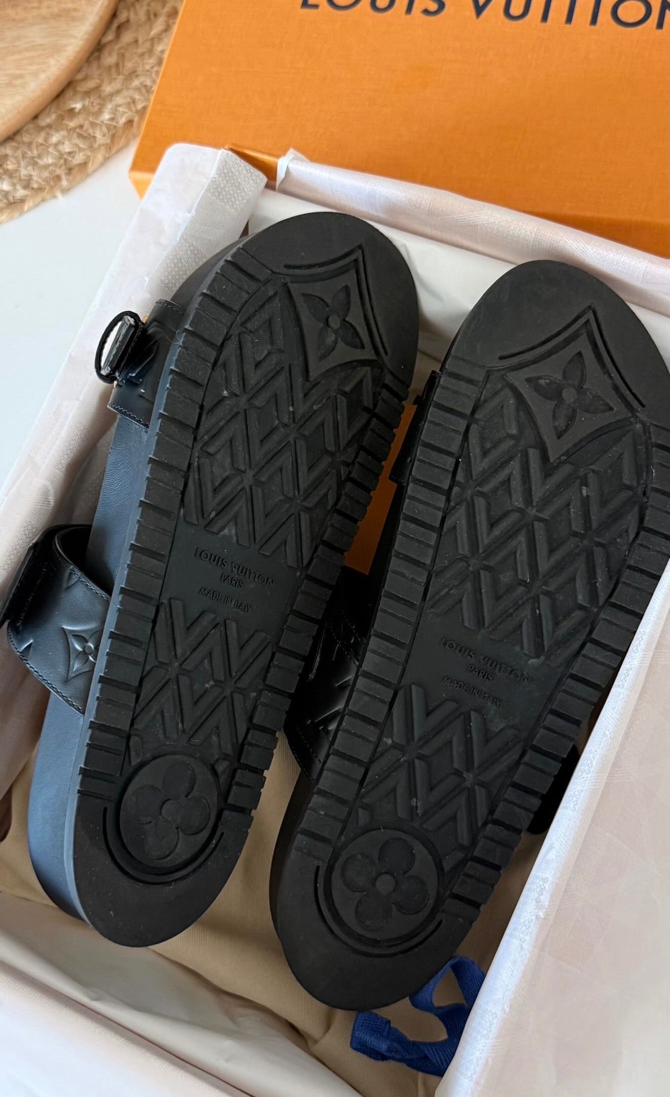 Louis Vuitton Bom Dia Flat Comfort Sandals - Black Monogram Leather