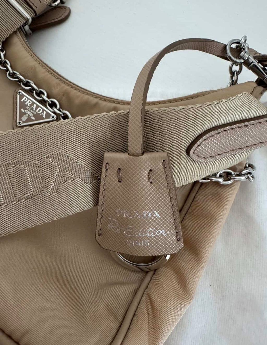 Prada Re-Edition 2005 Nylon Bag – Cammeo Beige (Full Set + Receipt)