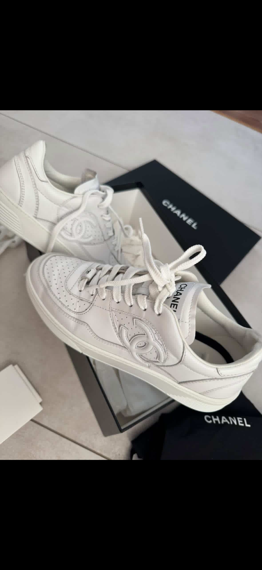 Chanel White Calfskin Perforated Low-Top Sneakers - Pristine Condition (Full Set)