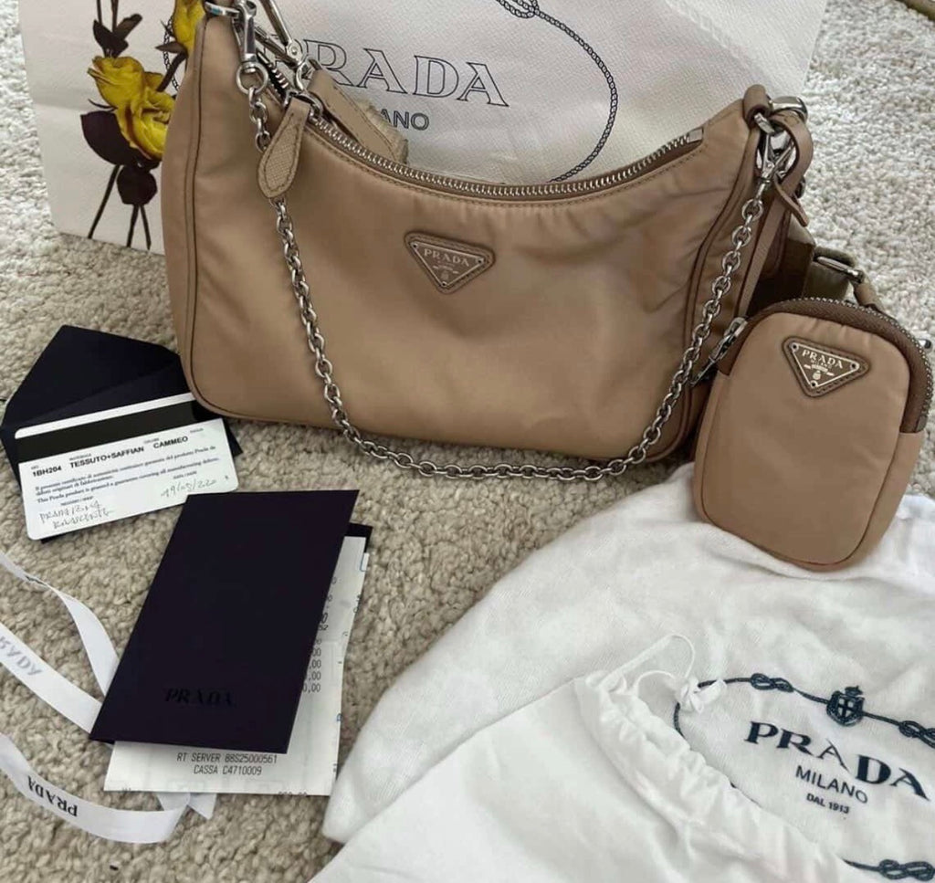 Prada Re-Edition 2005 Nylon Bag – Cammeo Beige (Full Set + Receipt)