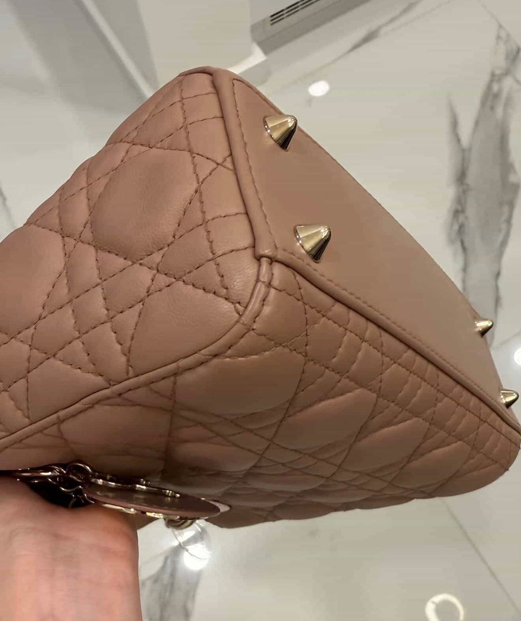 Christian Dior Small Lady Dior Bag – Nude Pink Cannage Lambskin with Strap