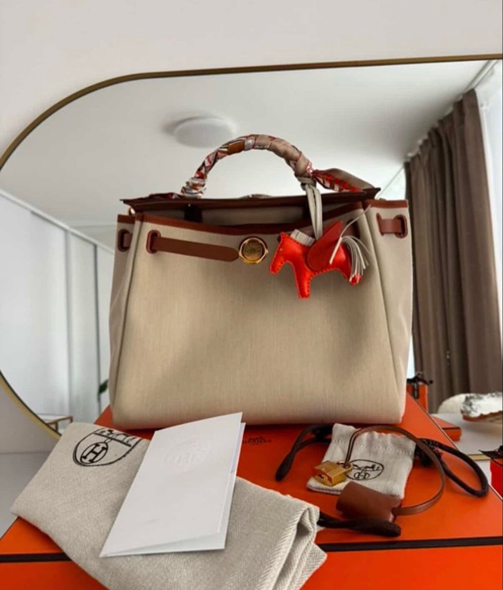 Hermès Herbag Zip 31 – Canvas & Leather – Full Set with Twilly & Rodeo Charmi