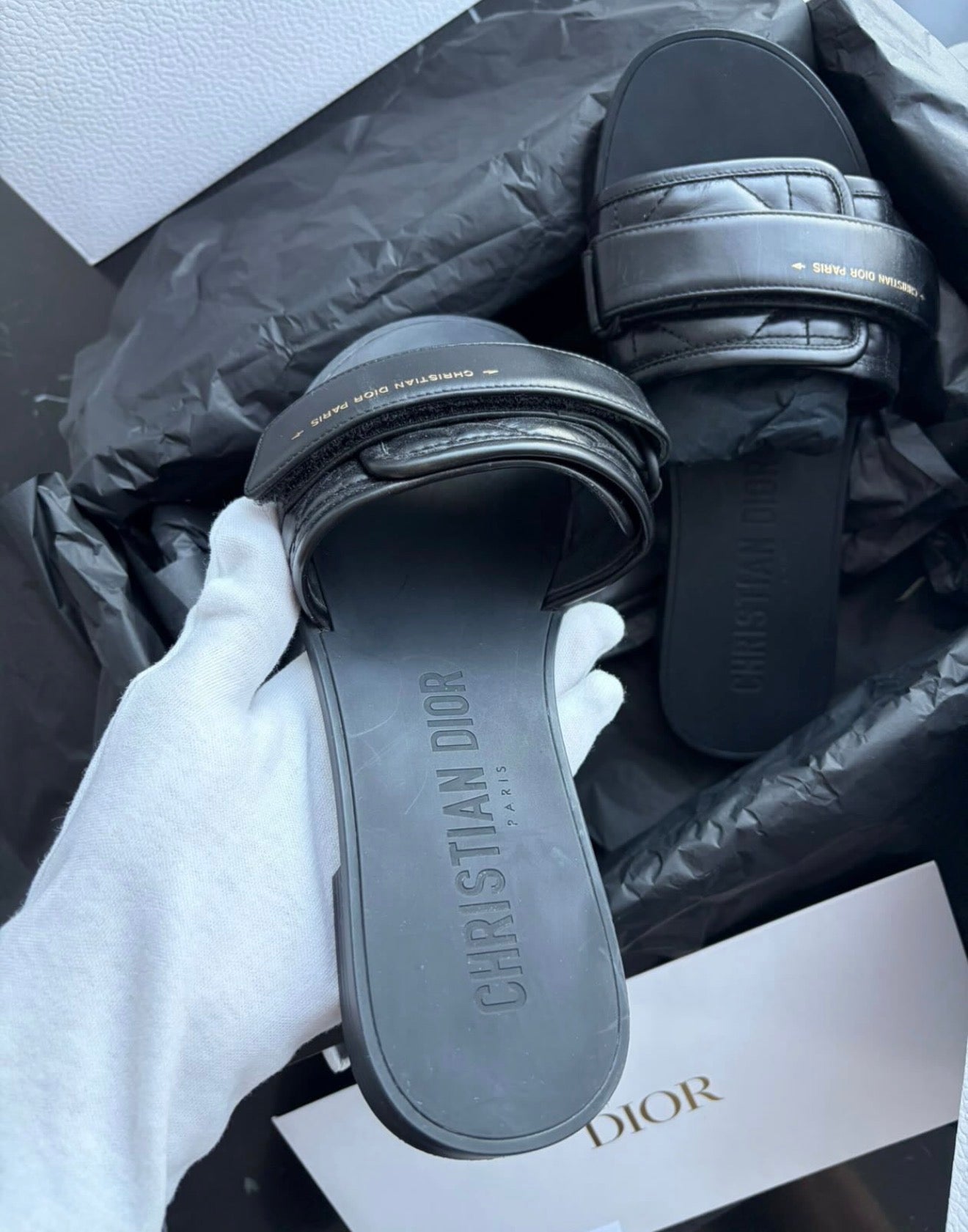 Authentic Christian Dior Diorvolution Slides Black Leather Size 37 Full Set