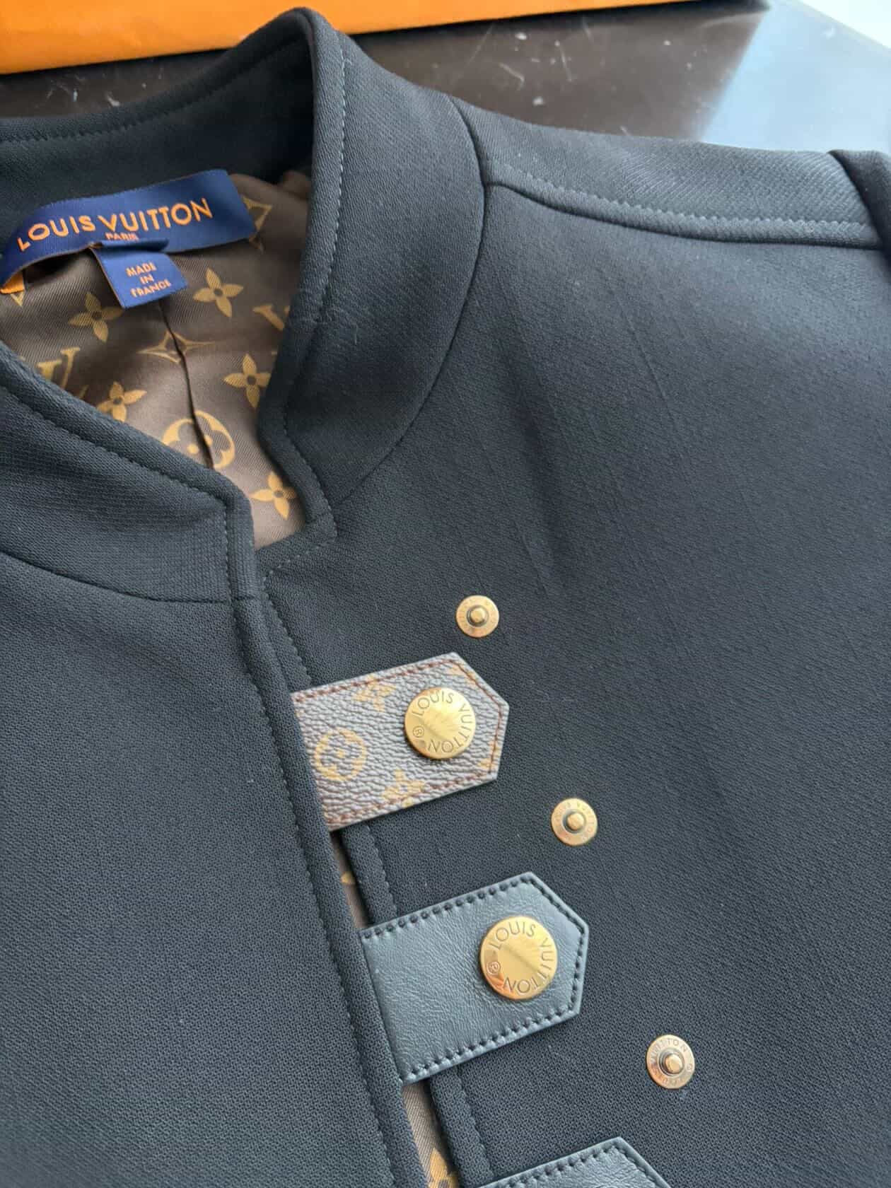 Louis Vuitton Officer Jacket in Black Wool & Silk – Iconic Monogram Lining – Size FR 40 Full Set/ Luxury Brands Malta