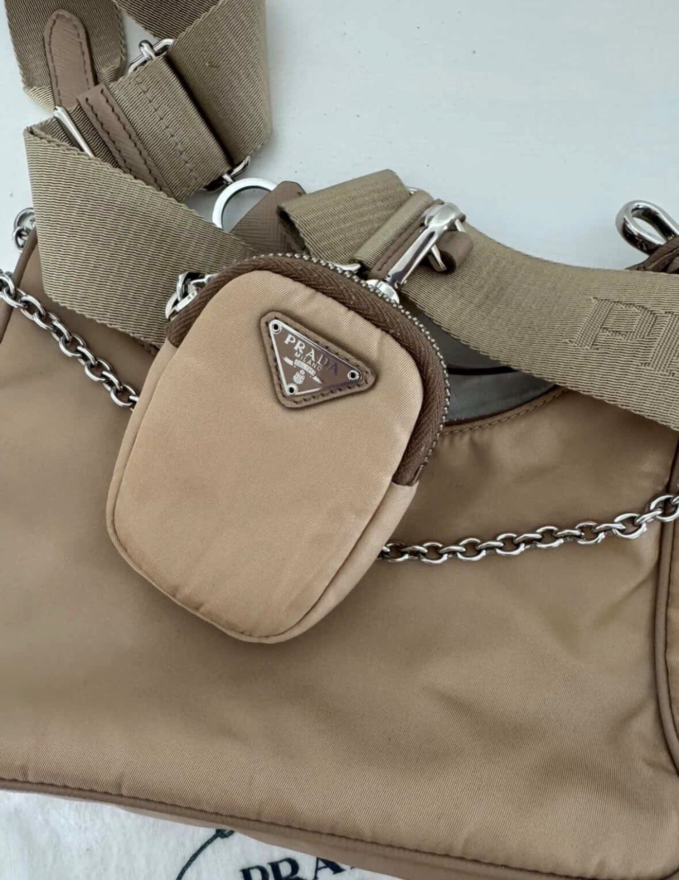 Prada Re-Edition 2005 Nylon Bag – Cammeo Beige (Full Set + Receipt)