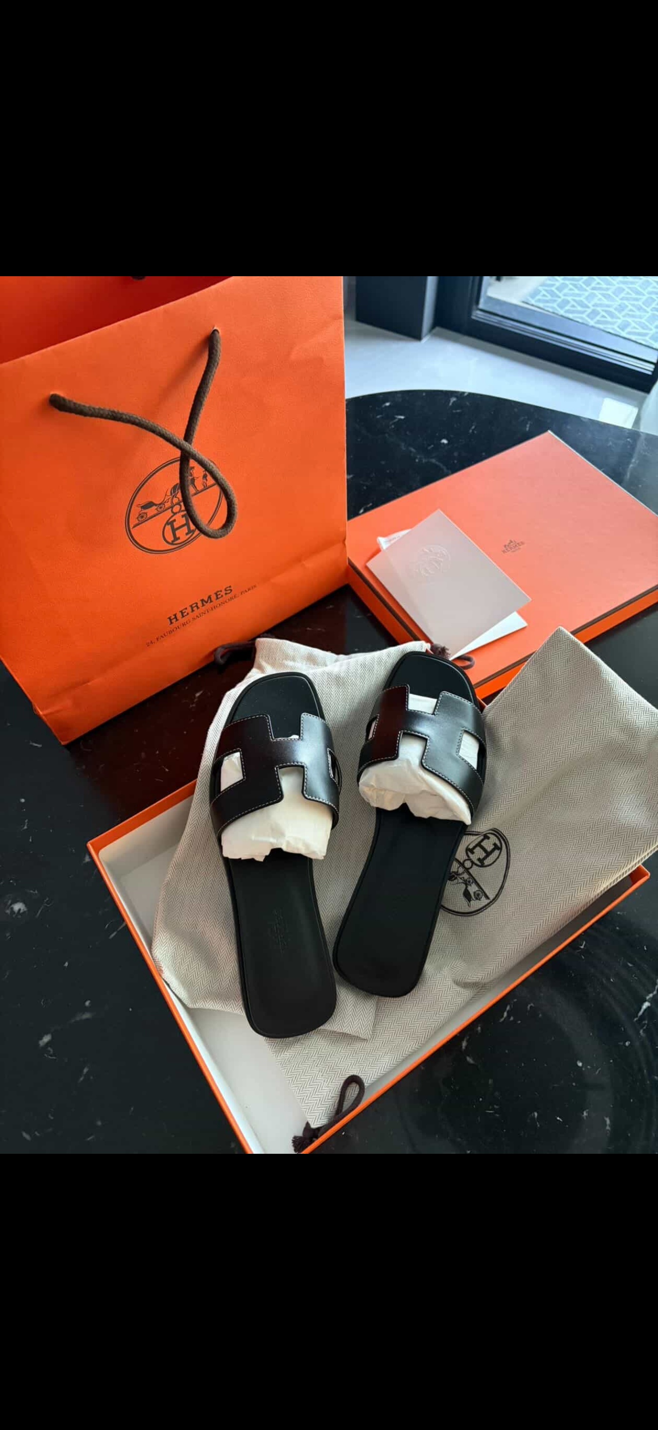 Hermès Oran Sandals – Noir (Black) size 37/ Luxury Brands Malta