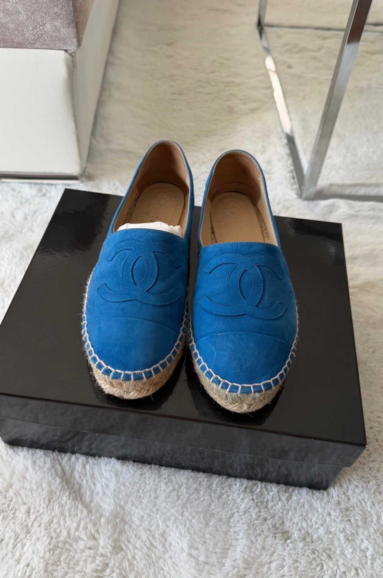 Chanel CC Suede Espadrilles in Cobalt Blue – Size 38 (With Dust Bags)