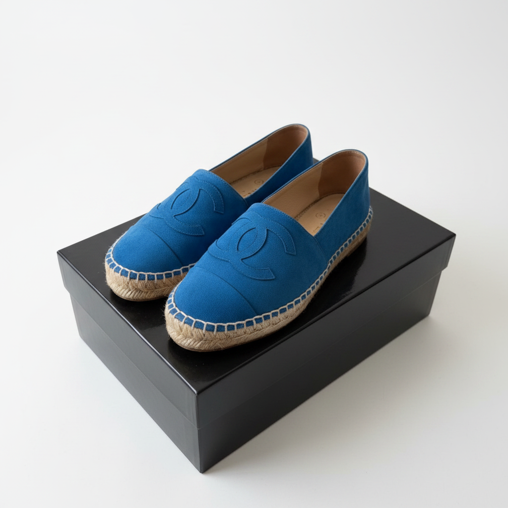 Chanel CC Suede Espadrilles in Cobalt Blue – Size 38 (With Dust Bags)
