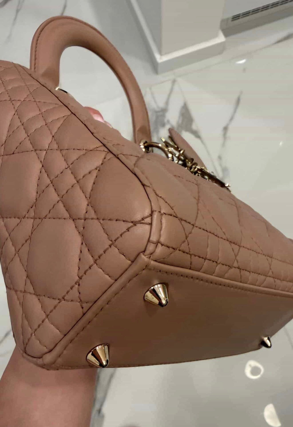 Christian Dior Small Lady Dior Bag – Nude Pink Cannage Lambskin with Strap