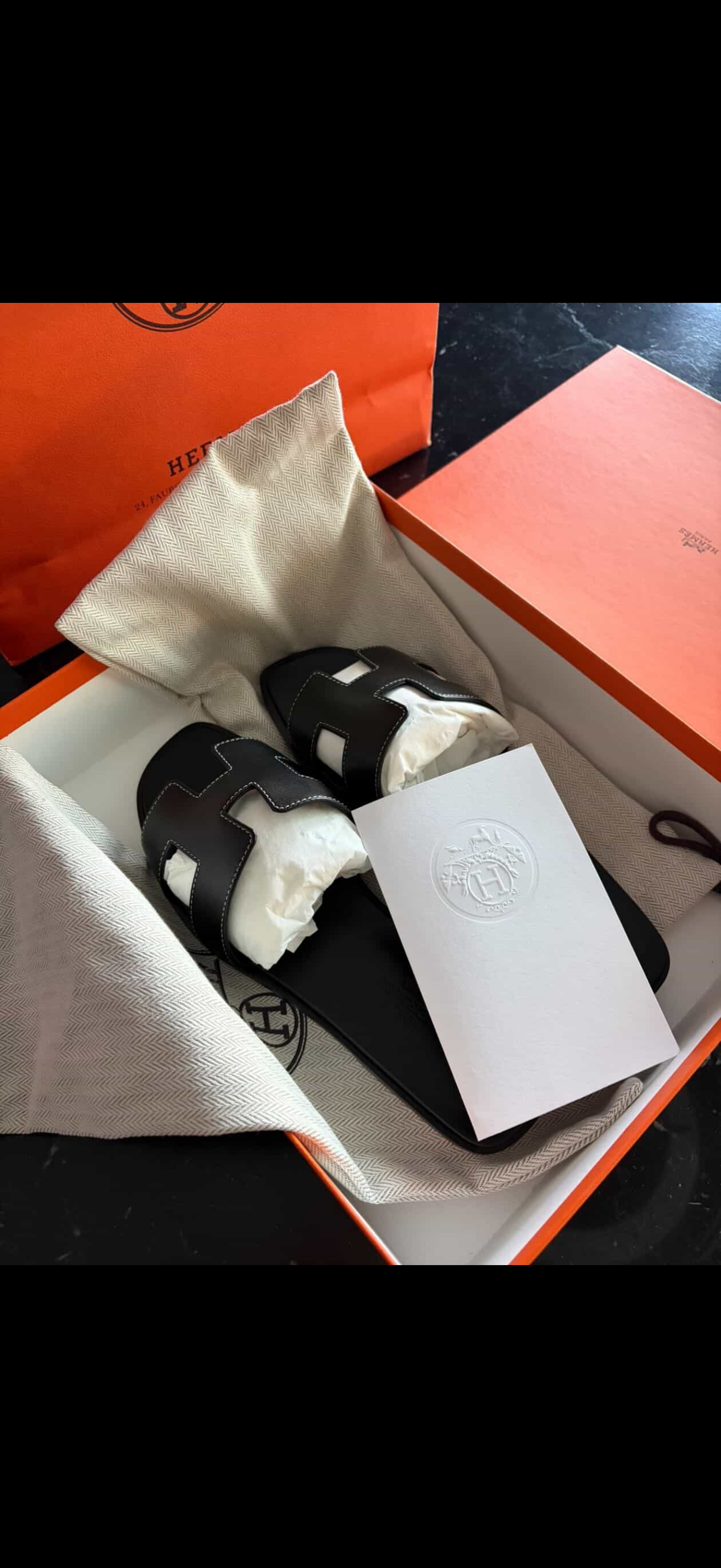 Hermès Oran Sandals – Noir (Black) size 37/ Luxury Brands Malta