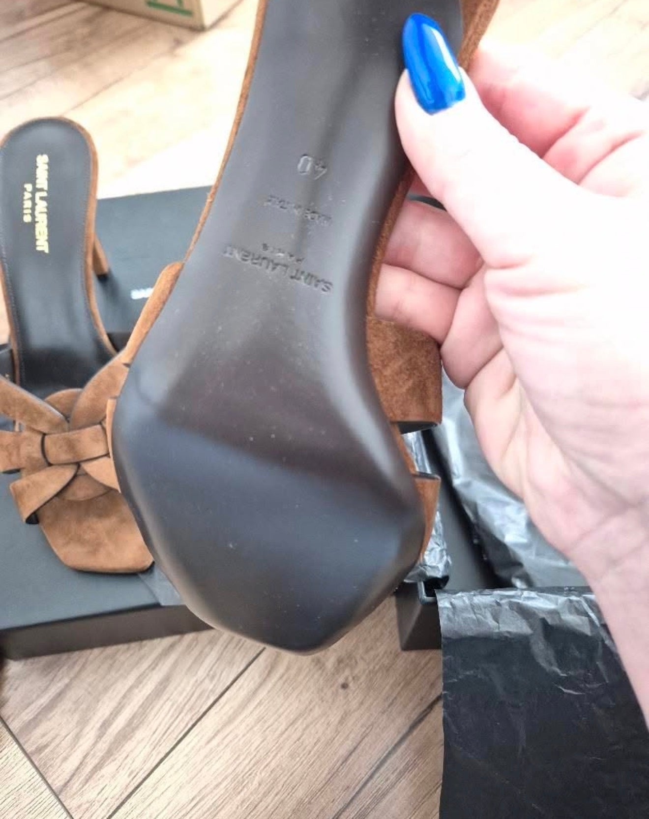 Saint Laurent (YSL) Tribute 85 Mule Sandals – Suede – Size 40 – Full Set