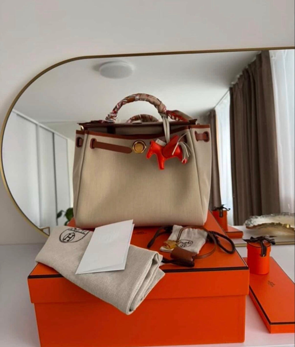 Hermès Herbag Zip 31 – Canvas & Leather – Full Set with Twilly & Rodeo Charmi