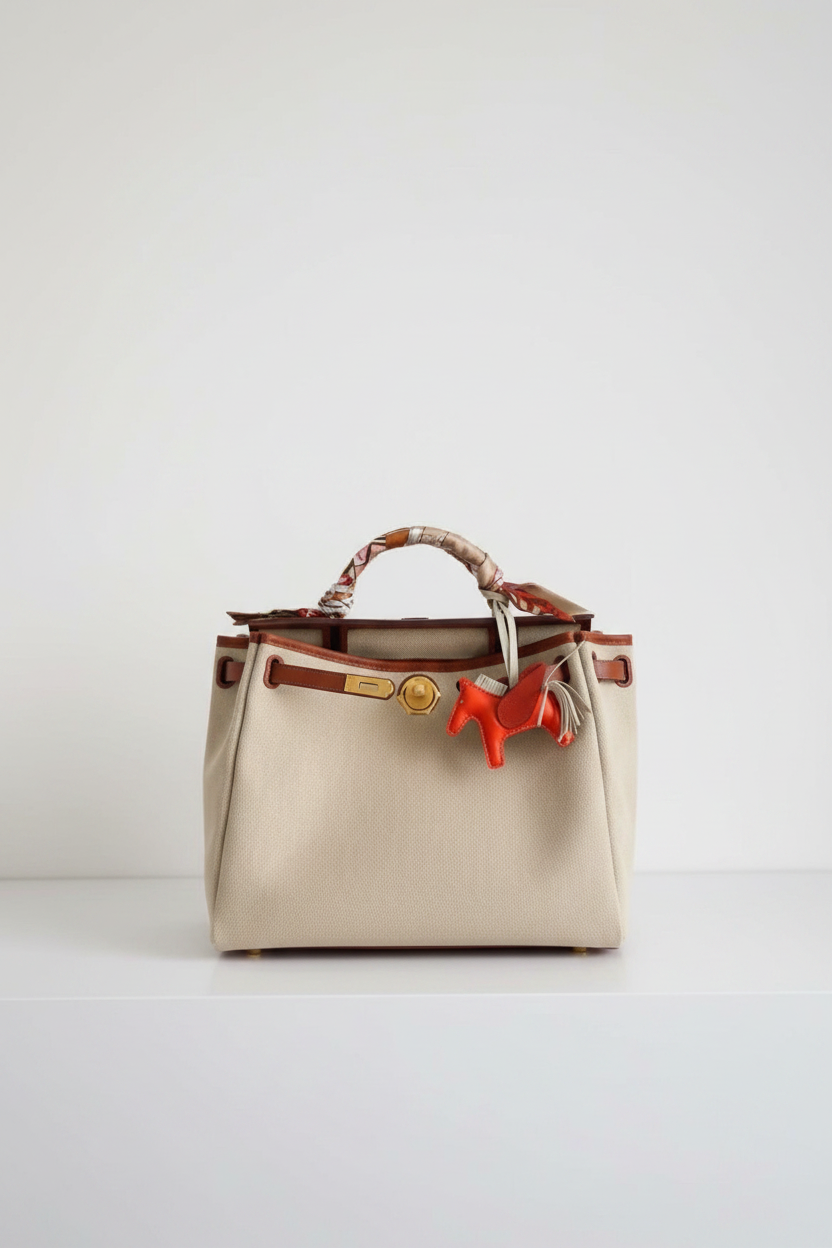 Hermès Herbag Zip 31 – Canvas & Leather – Full Set with Twilly & Rodeo Charmi