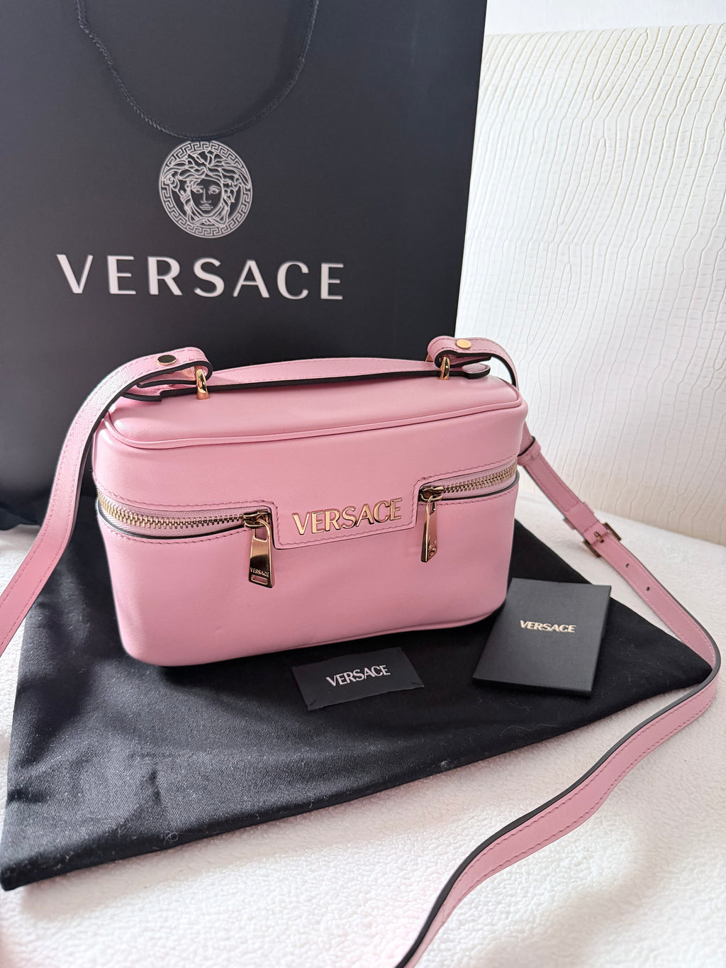BRAND NEW VERSACE LEATHER VANITY CASE – FULL SET & RECEIPT/ Luxury Brands Malta/ Pre Owned