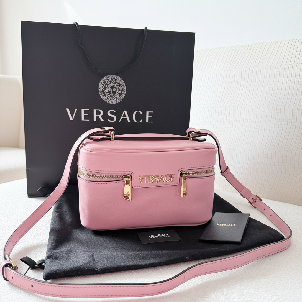 BRAND NEW VERSACE LEATHER VANITY CASE – FULL SET & RECEIPT/ Luxury Brands Malta/ Pre Owned