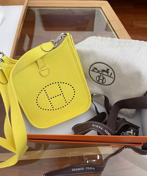 Authentic Hermès Evelyne 16 TPM Mini Crossbody Bag – Lime Yellow Clemence (Full Set)