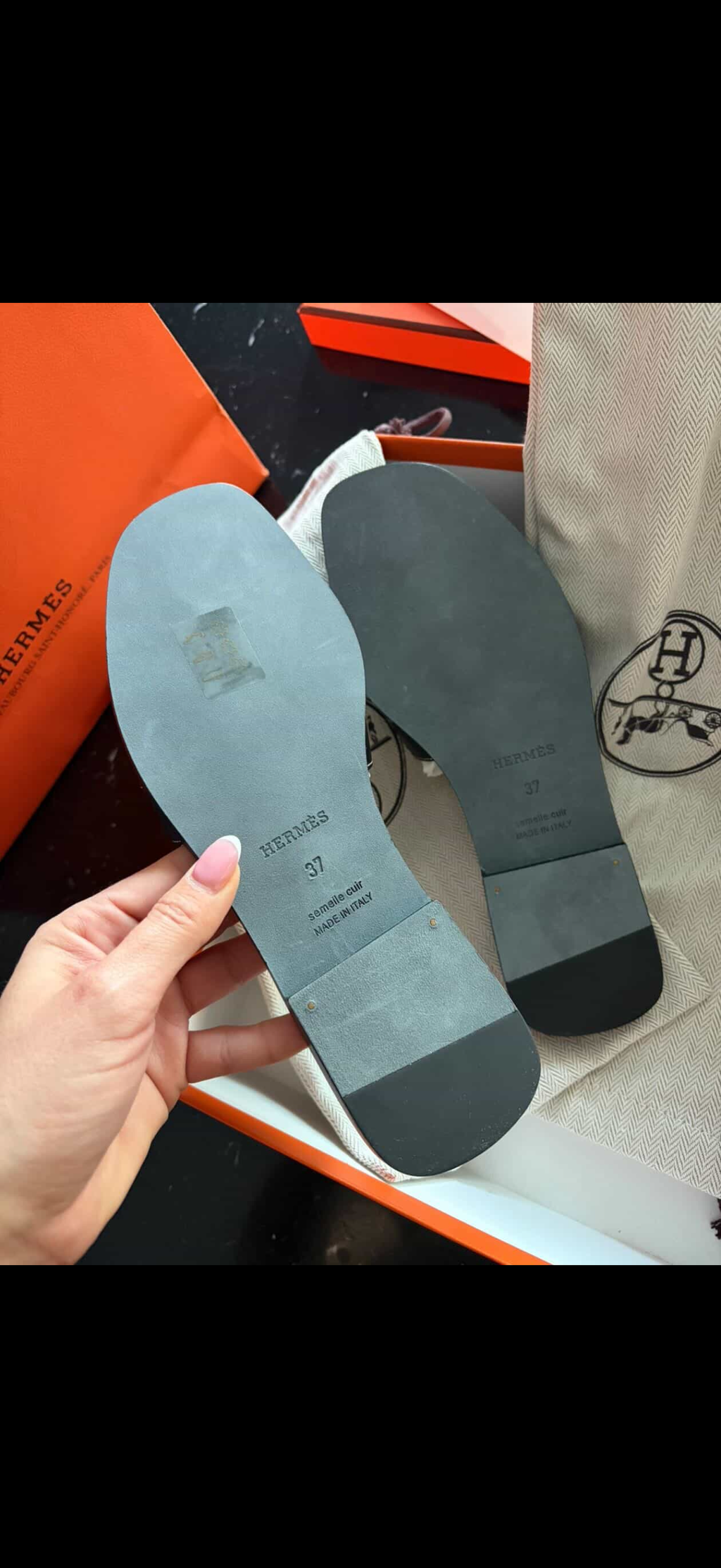 Hermès Oran Sandals – Noir (Black) size 37/ Luxury Brands Malta