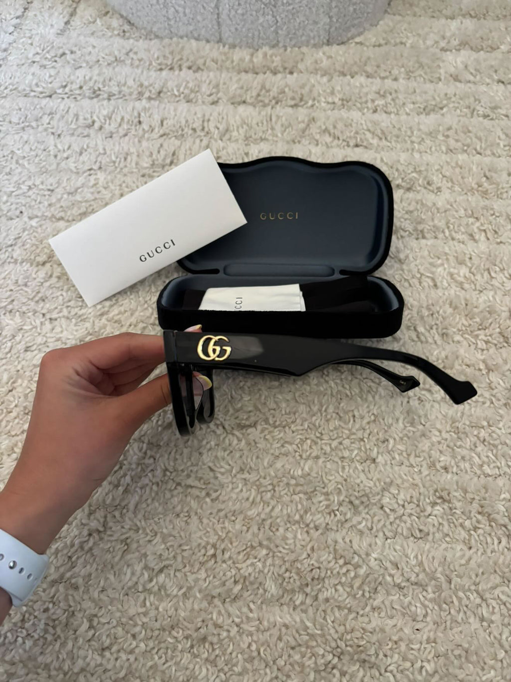 Gucci Oversized Square Sunglasses with Gold GG Logo - Black