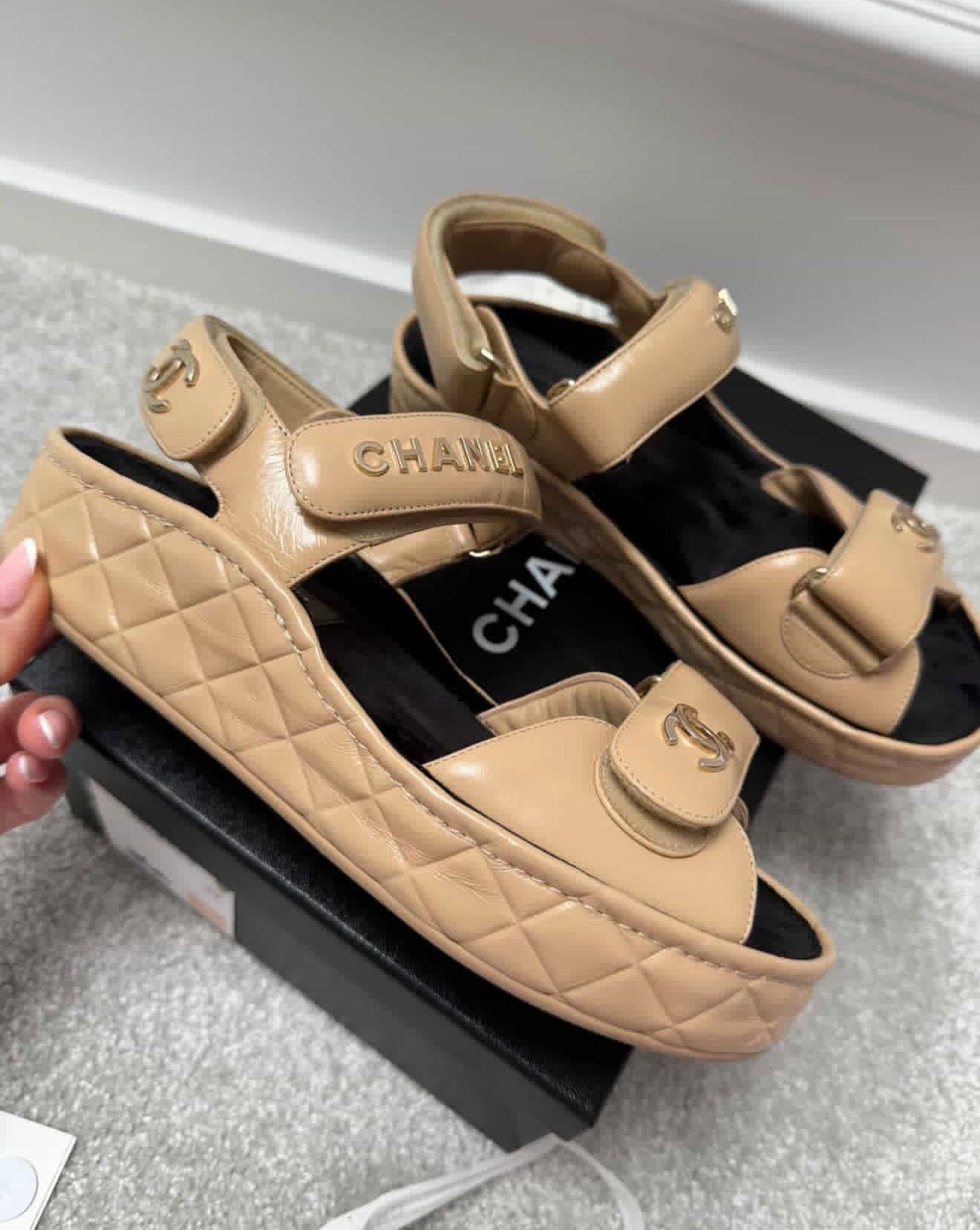 Authentic Chanel Leather "Dad" Sandals – Size 36