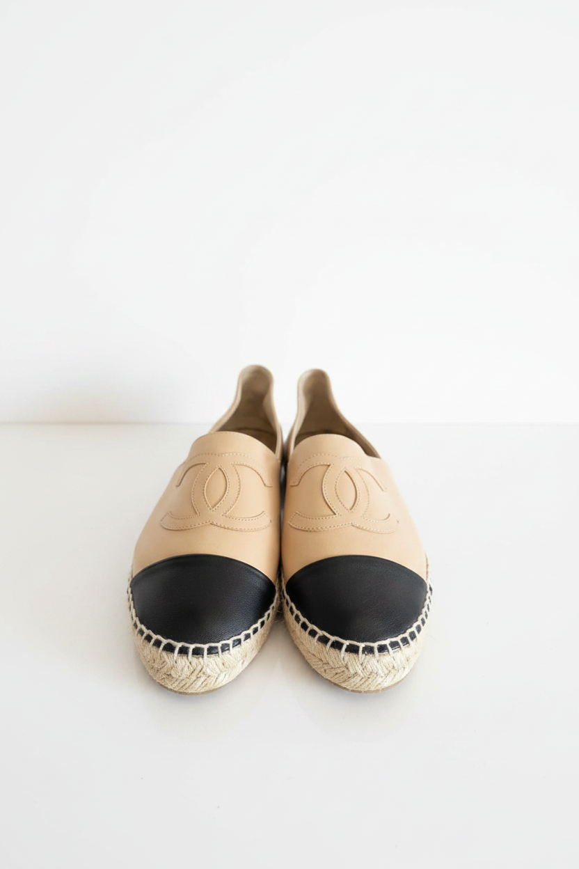 Authentic Chanel Espadrilles – Quilted Black Suede/Leather – Size 39 – Excellent Condition