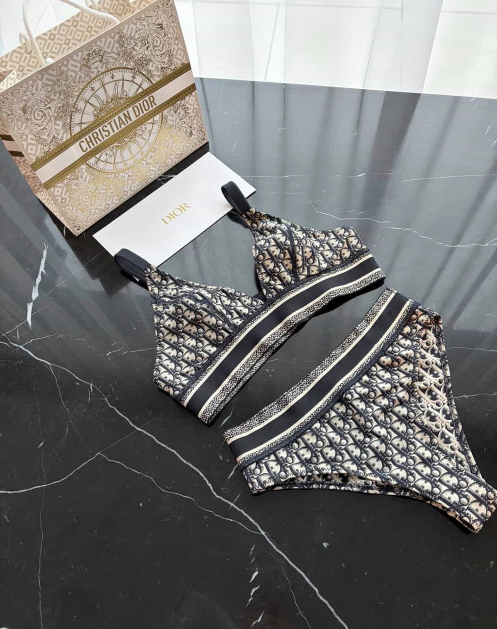 Authentic Christian Dior Oblique Bikini Set (M/XS) – Full Set with Receipt