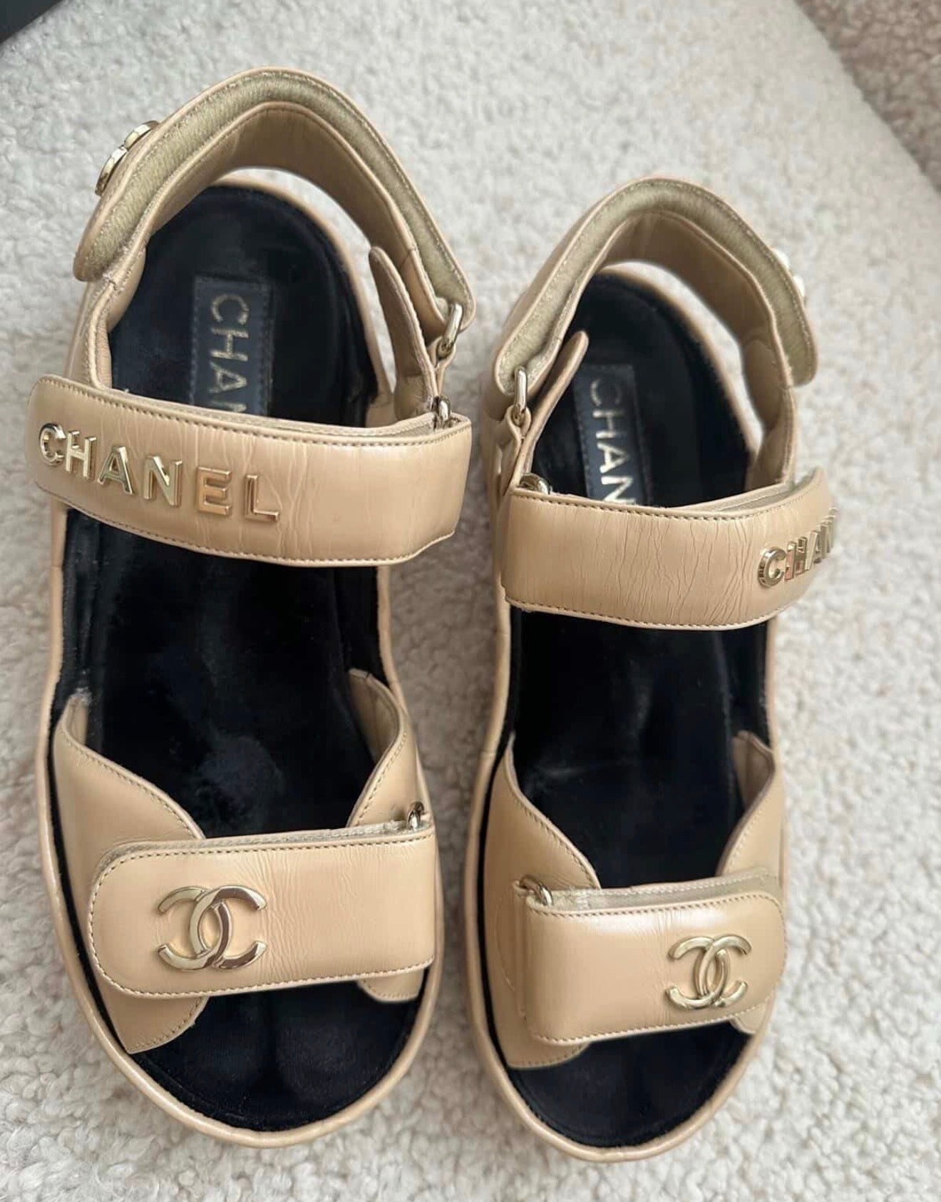 Authentic Chanel Leather "Dad" Sandals – Size 36