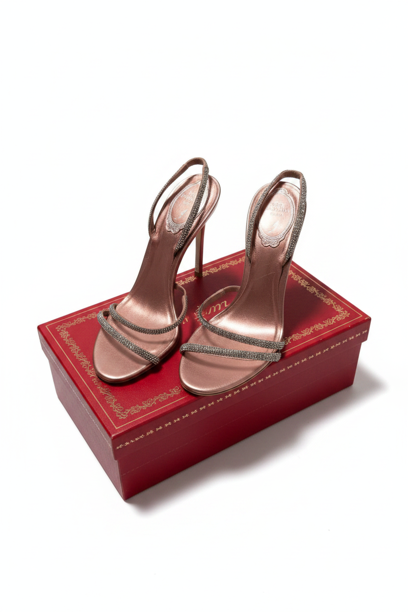 René Caovilla Irina Phard Satin Crystal Sandals – Size 38 (Full Set & Invoice)Luxury Brands Malta/ Pre Owned Luxury