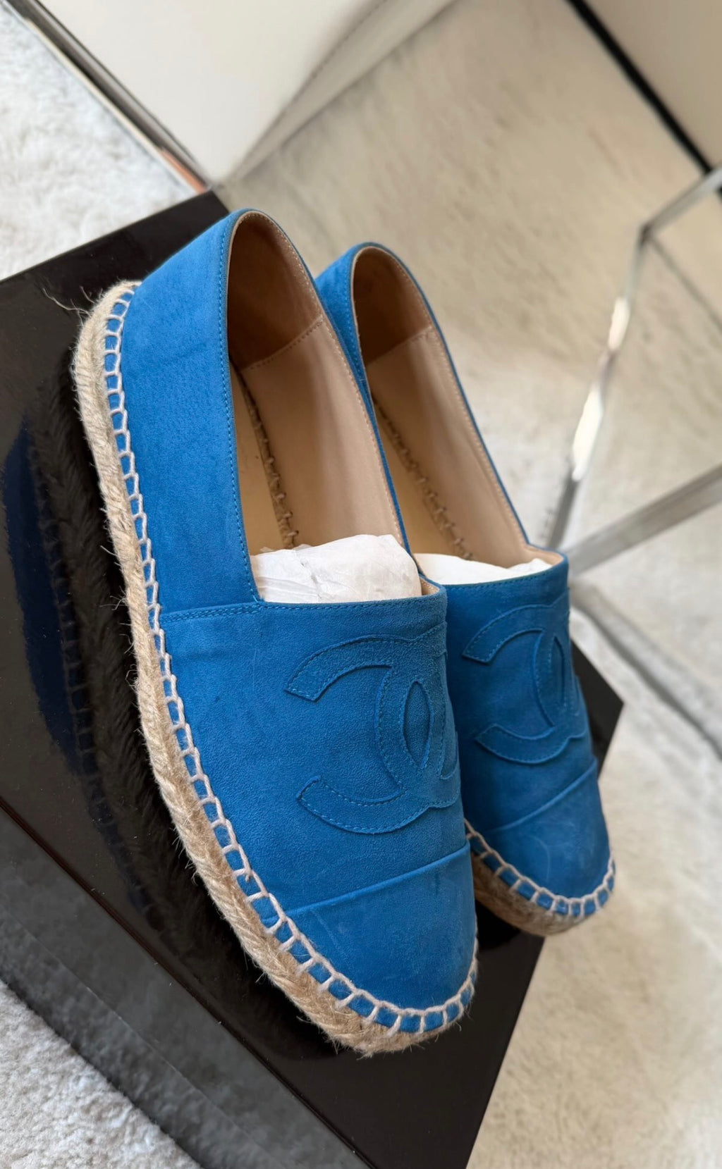 Chanel CC Suede Espadrilles in Cobalt Blue – Size 38 (With Dust Bags)