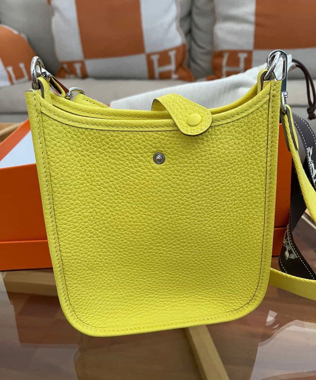 Authentic Hermès Evelyne 16 TPM Mini Crossbody Bag – Lime Yellow Clemence (Full Set)