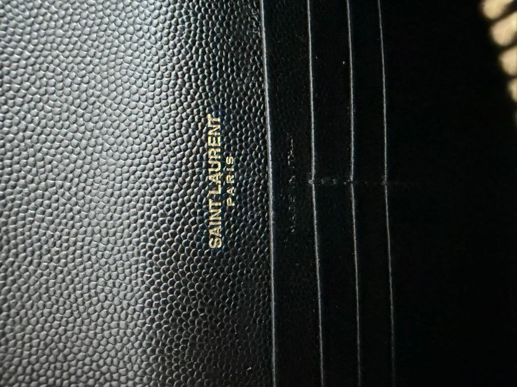 Saint Laurent YSL Monogram Envelope Chain Wallet in Black Grain de Poudre Leather – Gold Hardware
