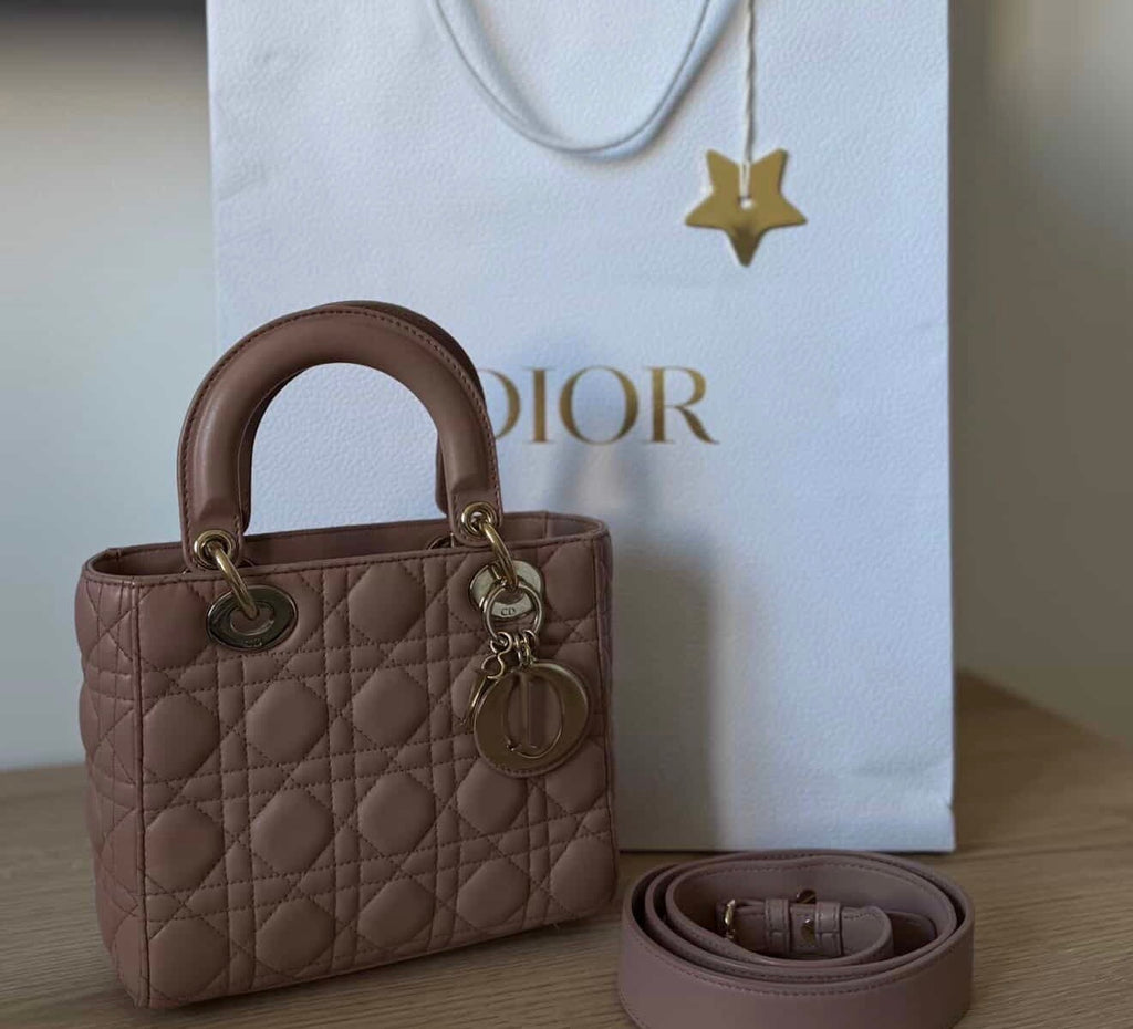 Christian Dior Small Lady Dior Bag – Nude Pink Cannage Lambskin with Strap