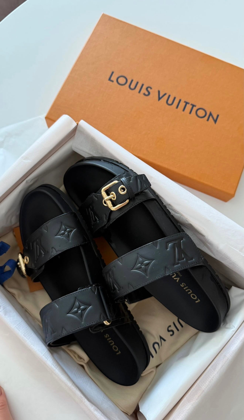 Louis Vuitton Bom Dia Flat Comfort Sandals - Black Monogram Leather