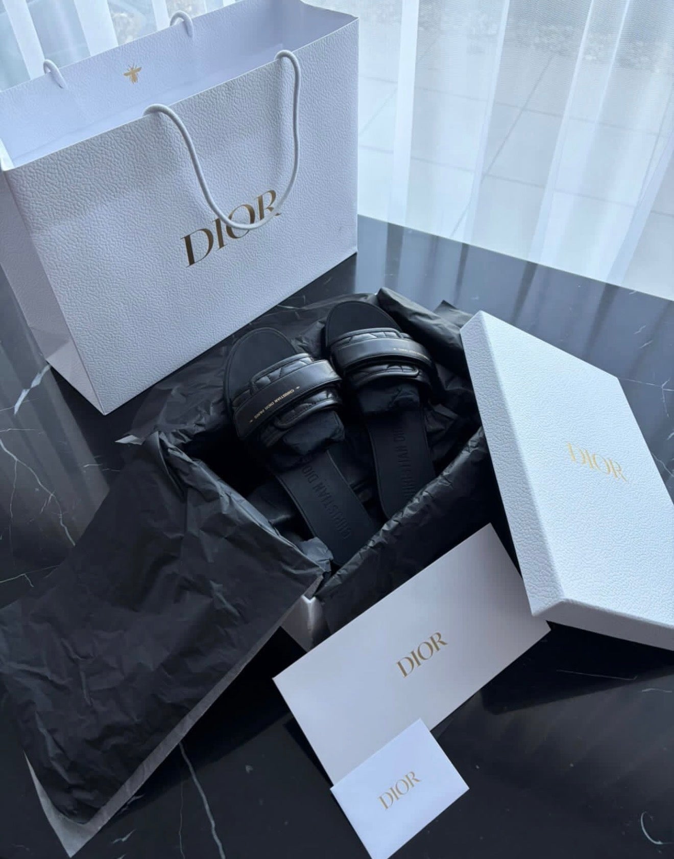 Authentic Christian Dior Diorvolution Slides Black Leather Size 37 Full Set