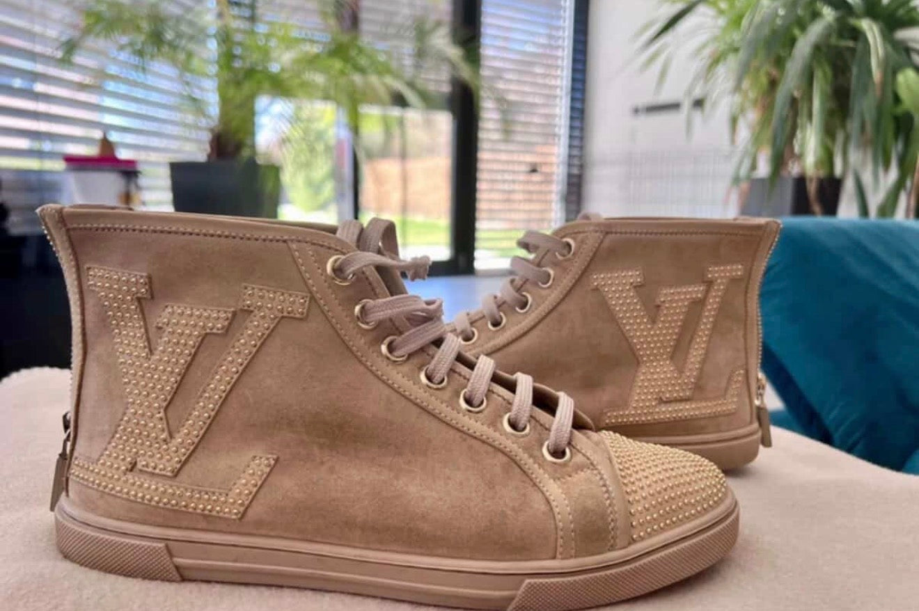 Louis Vuitton Suede High-Top Sneakers – Luxury Embellished Designer Footwear