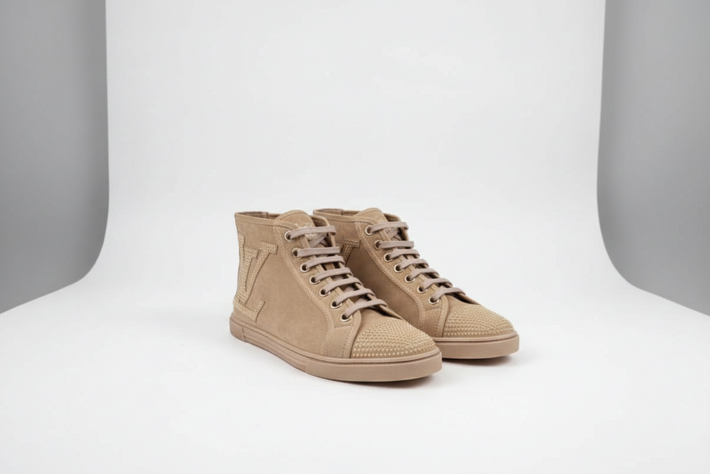 Louis Vuitton Suede High-Top Sneakers – Luxury Embellished Designer Footwear
