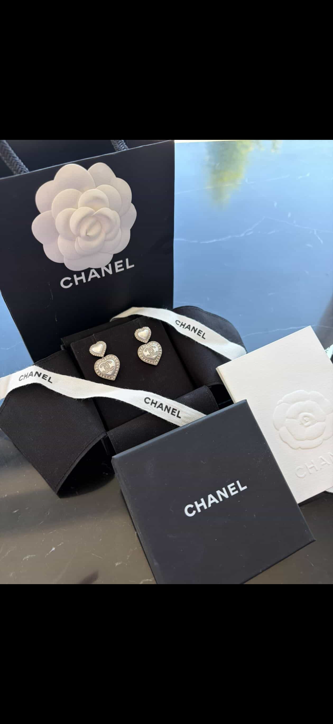 Chanel Heart Pearl Crystal CC Logo dangle Earrings / Pre Owned /Luxury Brands Malta