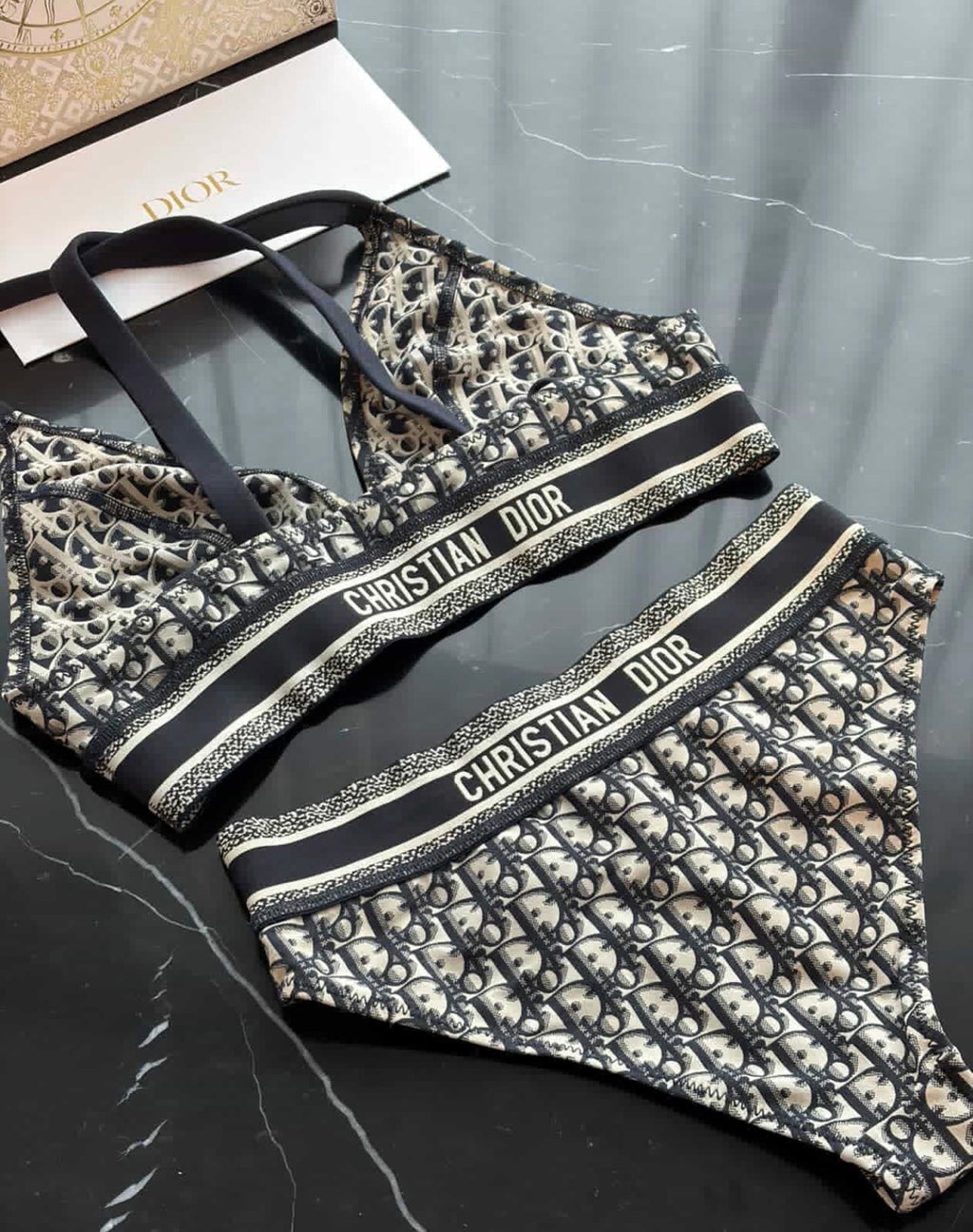 Authentic Christian Dior Oblique Bikini Set (M/XS) – Full Set with Receipt