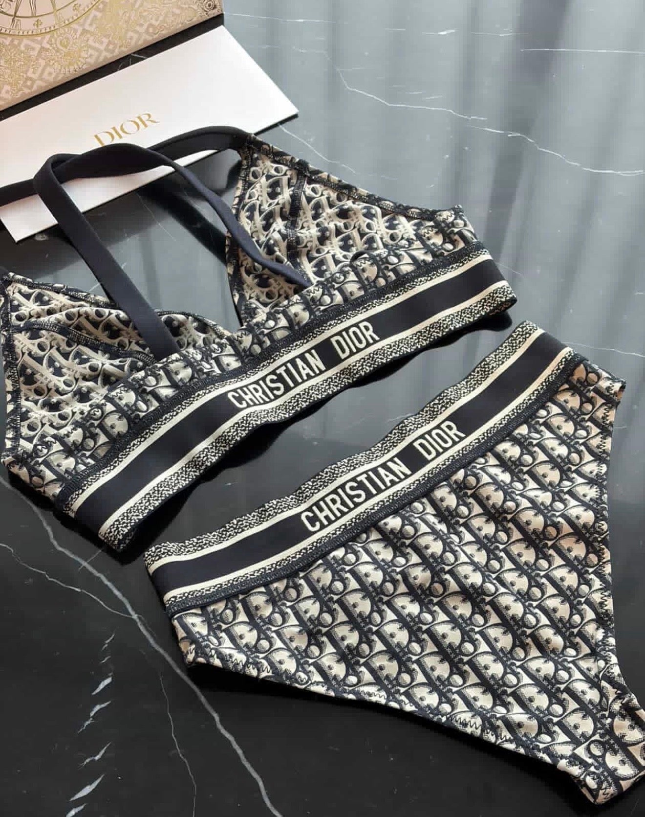 Authentic Christian Dior Oblique Bikini Set (M/XS) – Full Set with Receipt