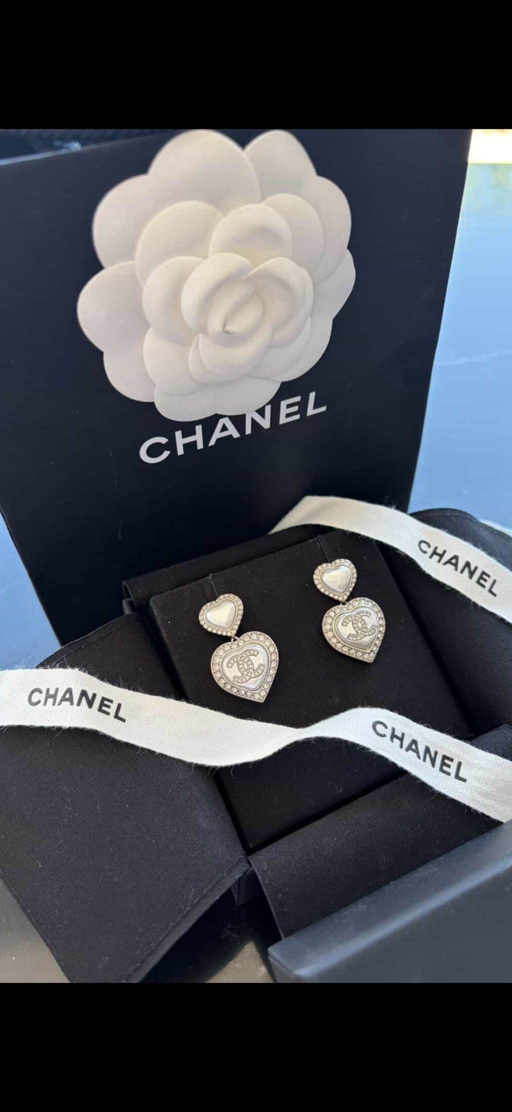Chanel Heart Pearl Crystal CC Logo dangle Earrings / Pre Owned /Luxury Brands Malta