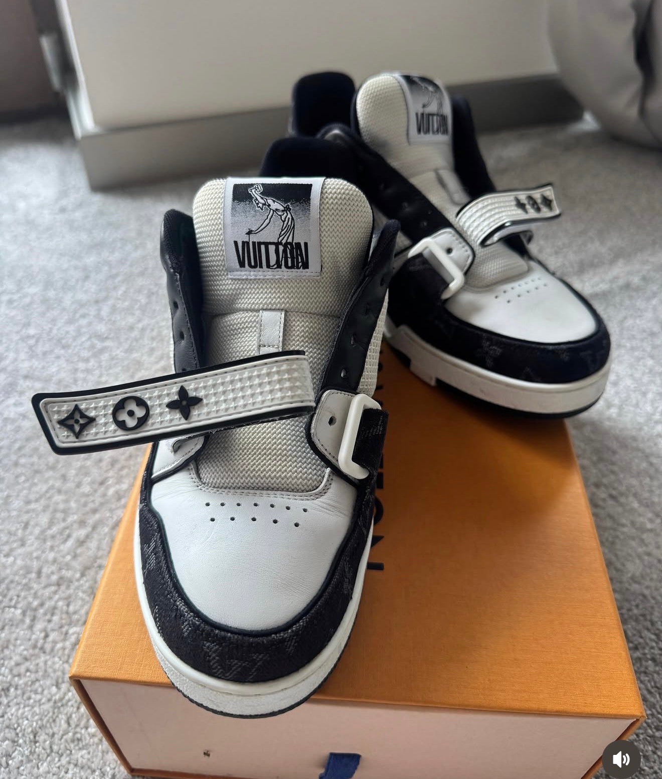 Louis Vuitton Trainer Sneakers – Black/White Monogram Denim (Size 37.5)
