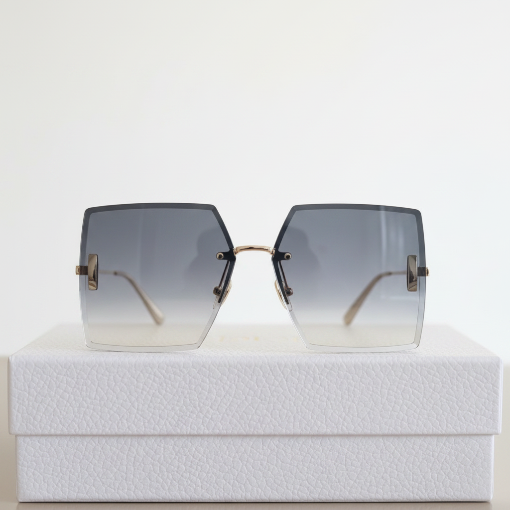 Dior 30Montaigne S7U Rimless Square Sunglasses – Silver & Blue-to-Clear Gradient