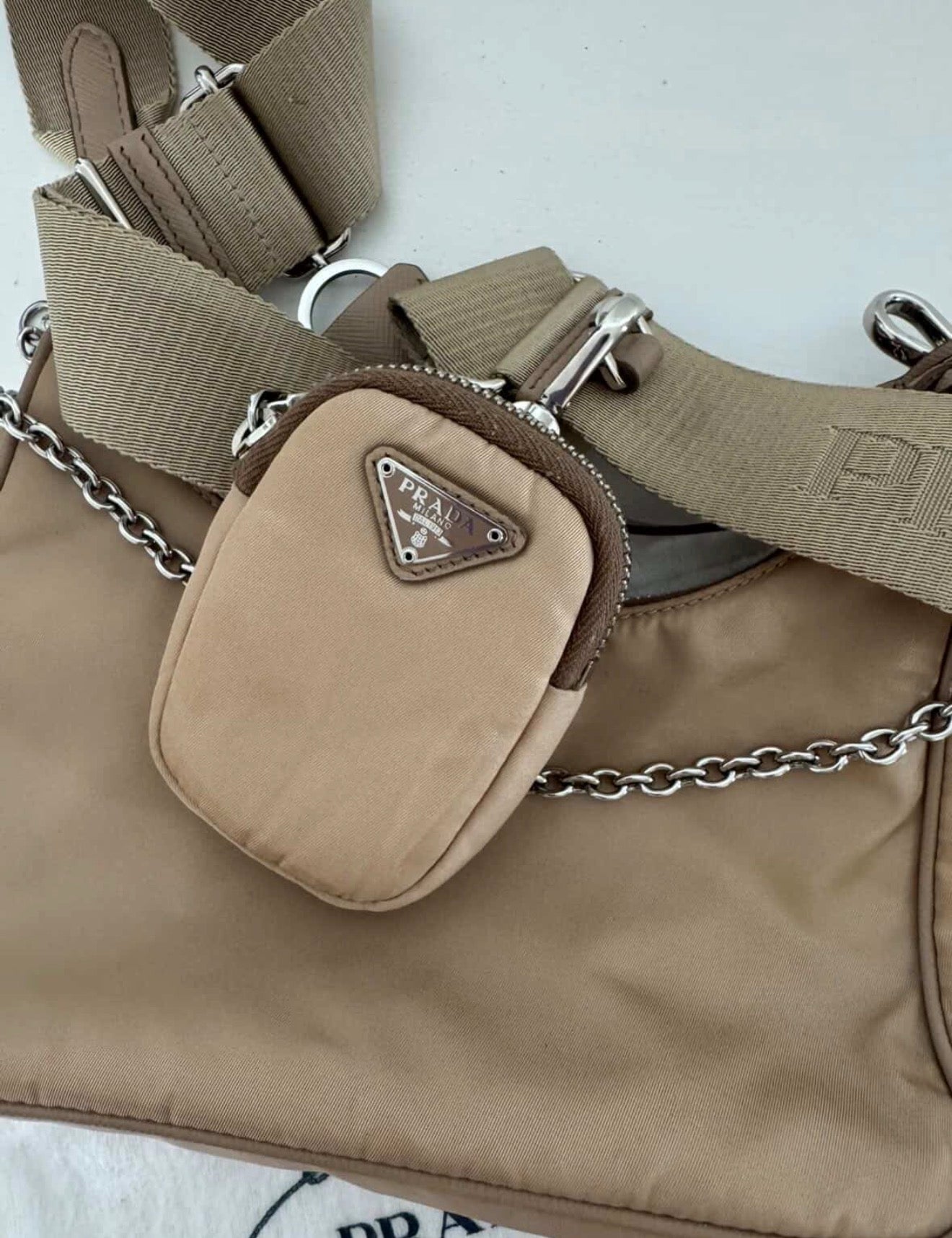 Prada Re-Edition 2005 Nylon Bag – Cammeo Beige (Full Set + Receipt)