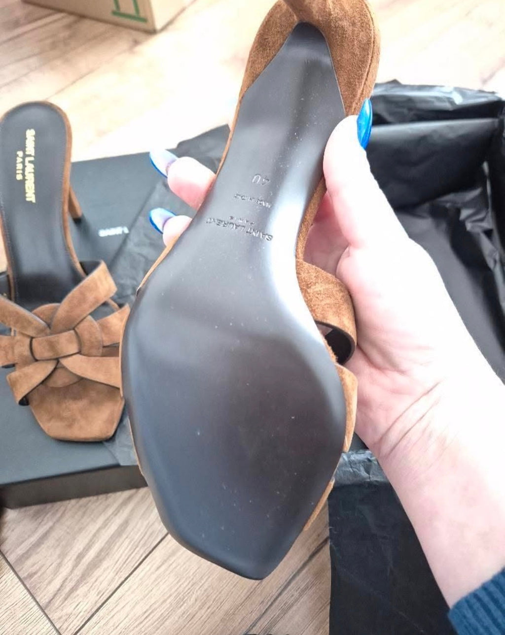 Saint Laurent (YSL) Tribute 85 Mule Sandals – Suede – Size 40 – Full Set