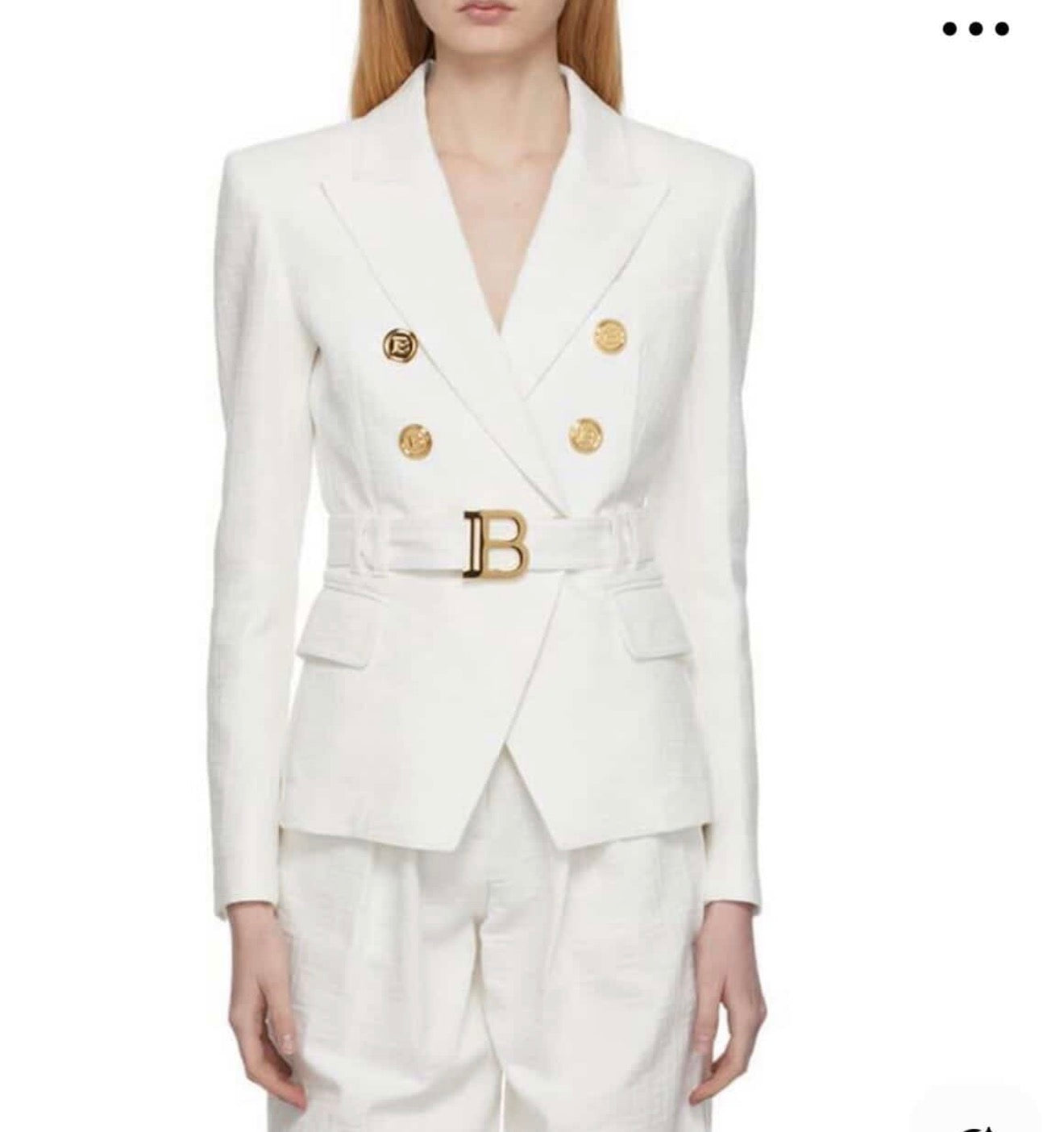 Balmain Double-Breasted Belted Blazer - White Monogram Jacquard (Size 34)/ Luxury Brands Malta/ Pre Owned