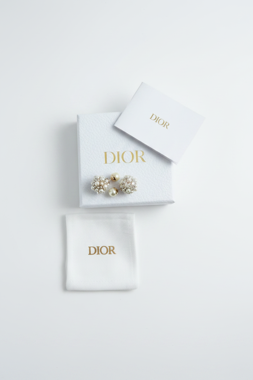 Dior Tribales Earrings – Gold-Finish & White Resin Pearls / Pre Owned / Luxury Brands Malta