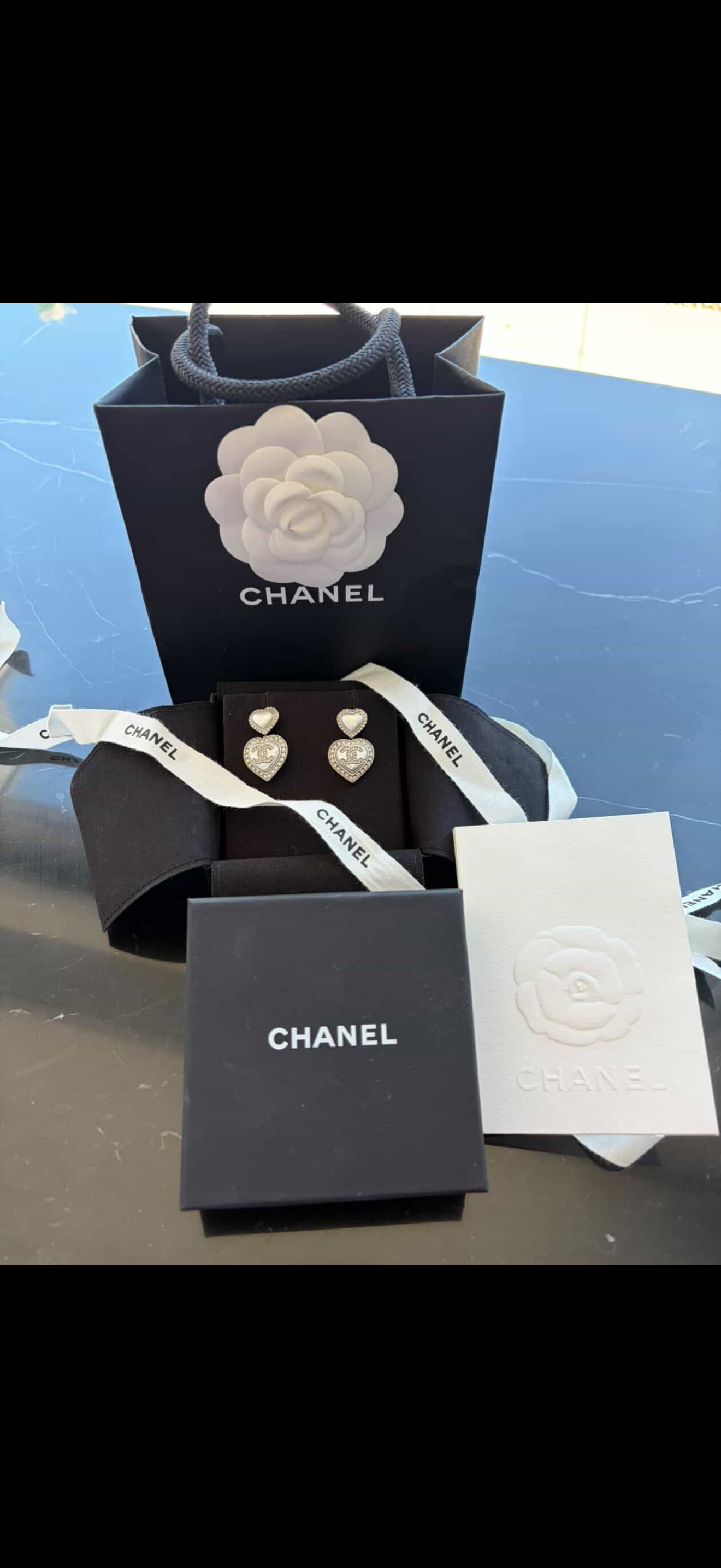 Chanel Heart Pearl Crystal CC Logo dangle Earrings / Pre Owned /Luxury Brands Malta