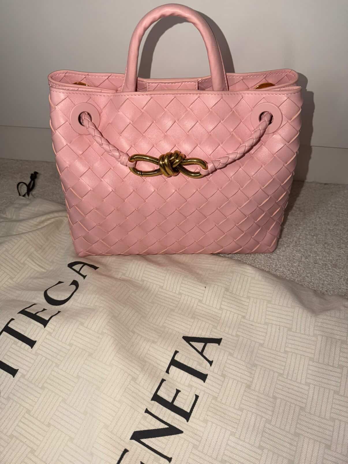 Bottega Veneta Small Andiamo Bag – Ribbon Pink with Gold Hardware/ Luxury Brands Malta/ Pre Owned Luxury Brands