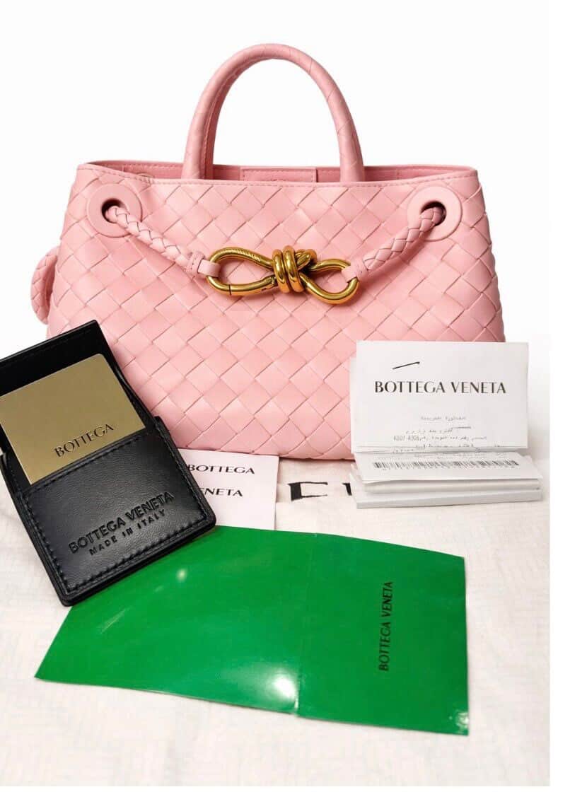 Bottega Veneta Small Andiamo Bag – Ribbon Pink with Gold Hardware/ Luxury Brands Malta/ Pre Owned Luxury Brands