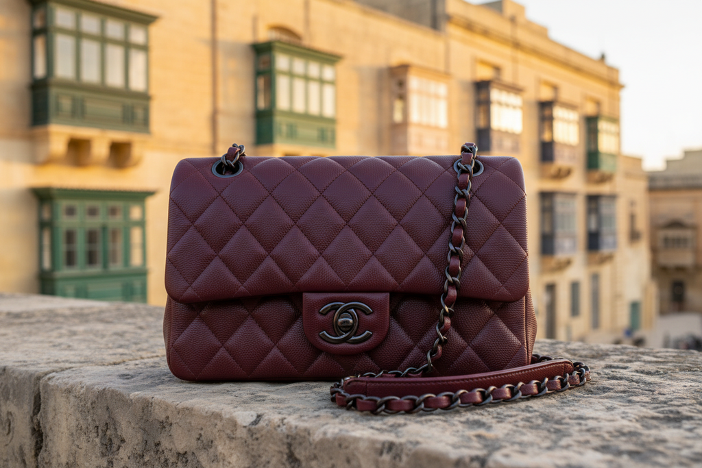 Chanel Classic Medium Double Flap Bag – Bordeaux with Ruthenium Hardware/ Luxury Brands Malta/ Pre Owned