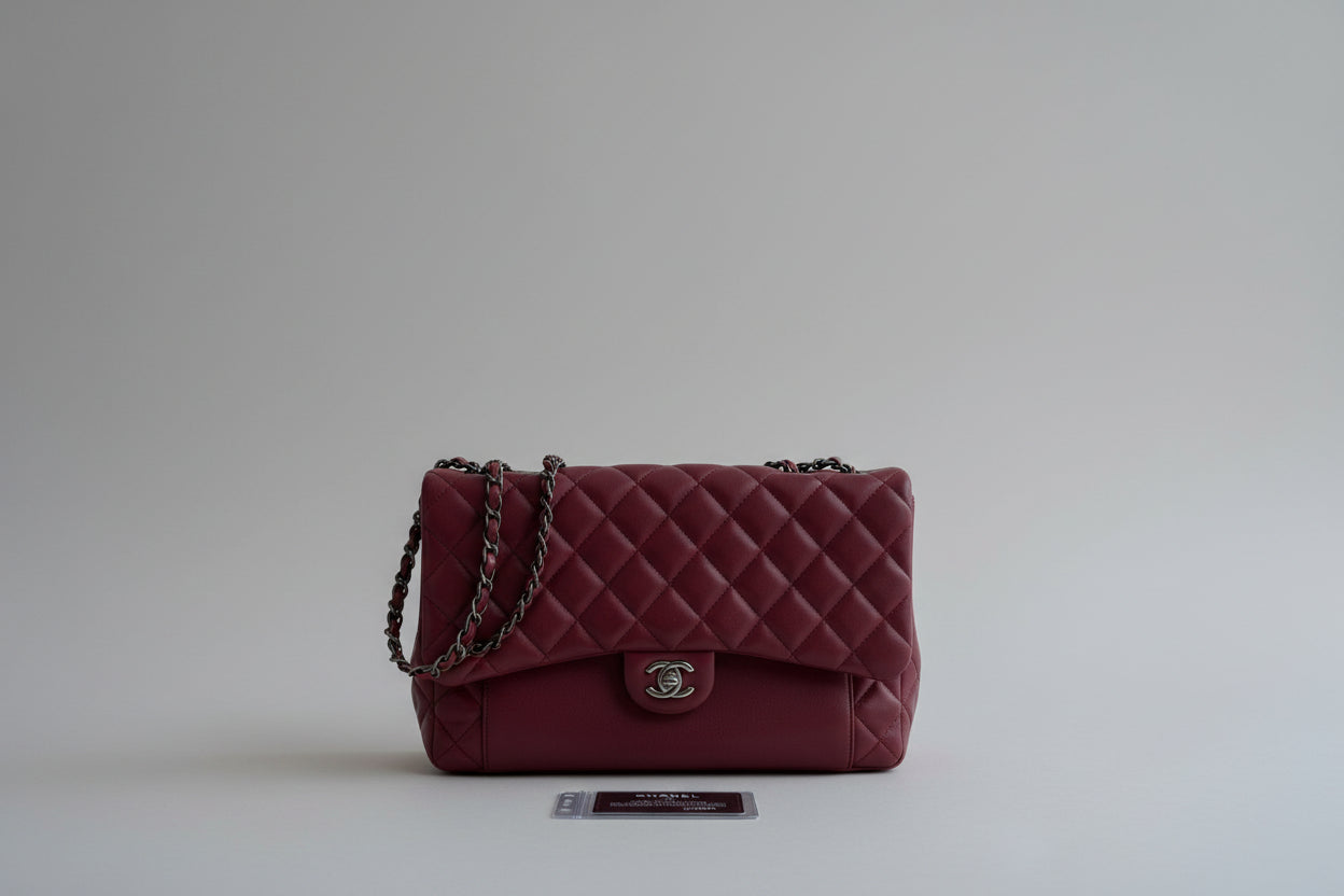 Chanel Classic Medium Double Flap Bag – Bordeaux with Ruthenium Hardware/ Luxury Brands Malta/ Pre Owned